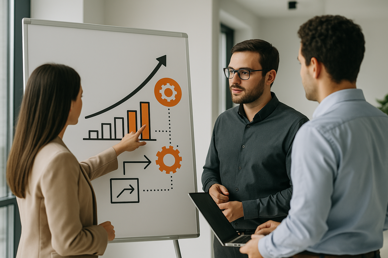 Team aziendale che pianifica un percorso di innovazione e miglioramento dei processi