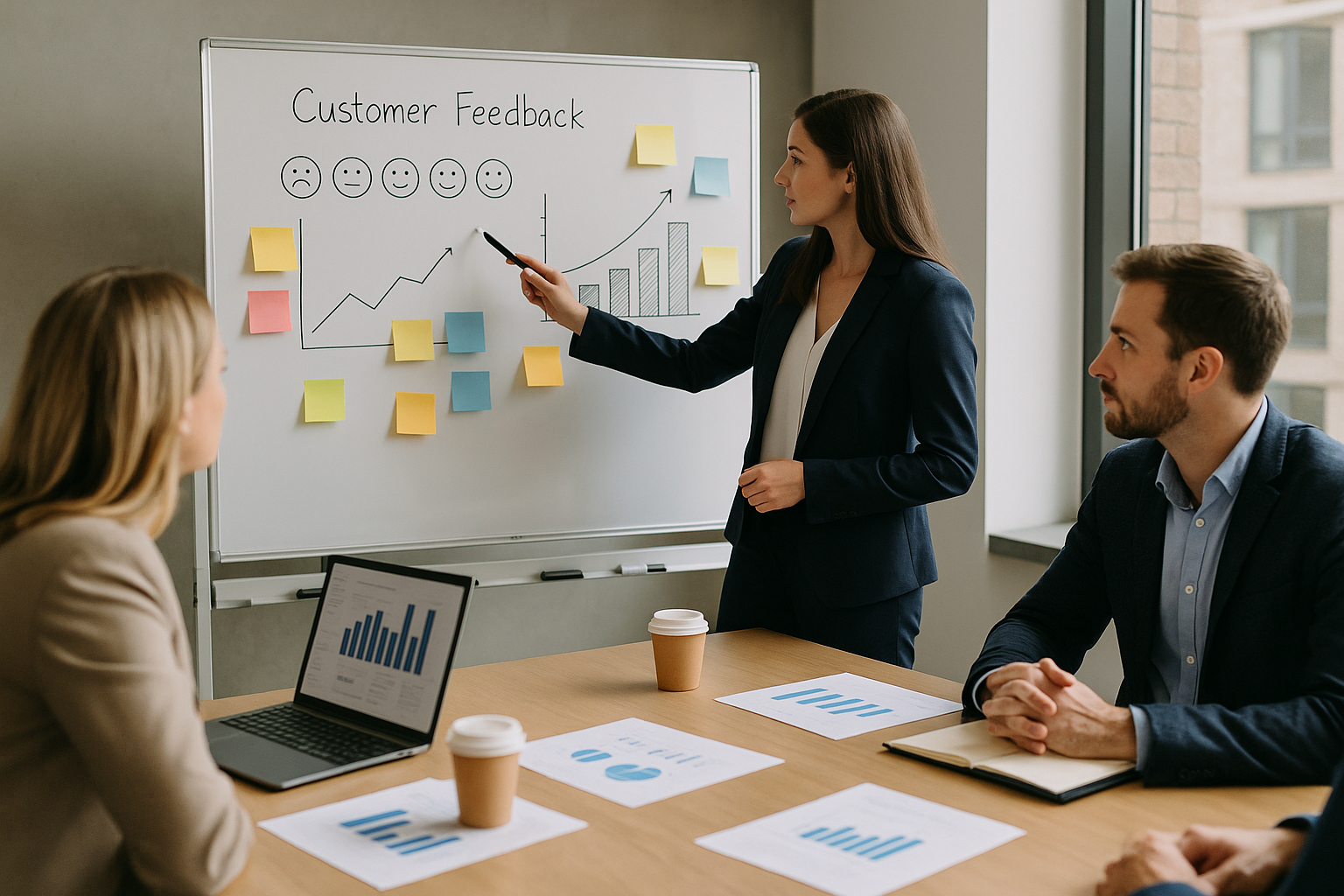 Team che analizza feedback e dati per migliorare la relazione con i clienti