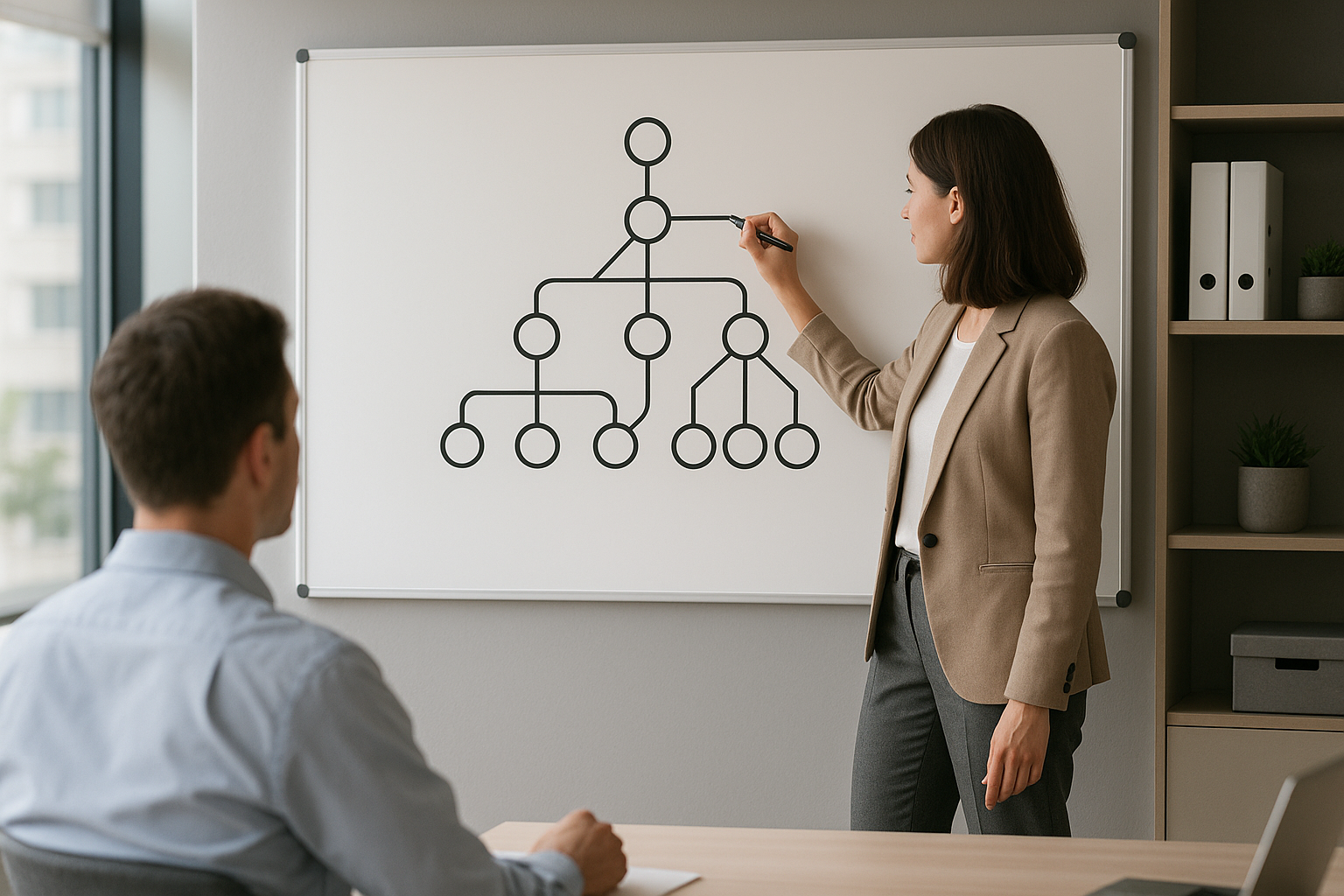 Schema stilizzato di crescita organizzativa con nodi collegati che rappresentano ruoli e processi