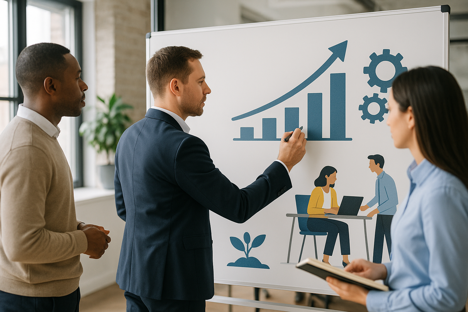 Schema concettuale che rappresenta come le strategie aziendali influenzano produttività, innovazione e crescita economica