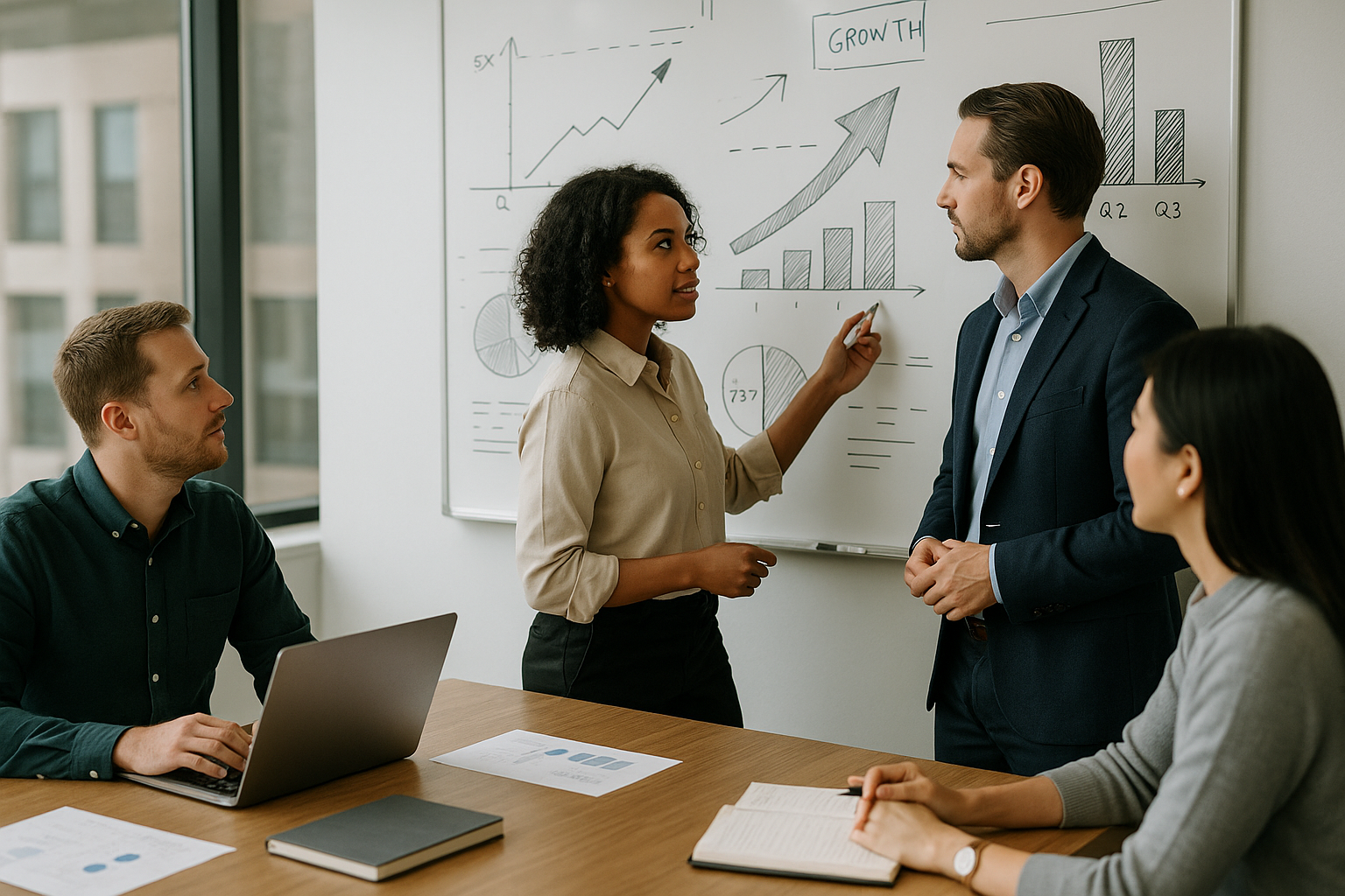 Team aziendale al lavoro su strategia, dati e innovazione per costruire il futuro del business